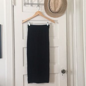 Black Jersey/Cotton Tight Midi Skirt